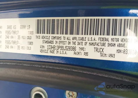 2009 Dodge Ram 1500 St from USA, damaged, VIN 1D3HB13P99J528386